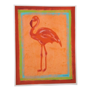 Flamingo Bird Portrait Orange Tropical Minimalism Art Deco Pop Art Americana Original Painting by Cleo Plowden For Sale