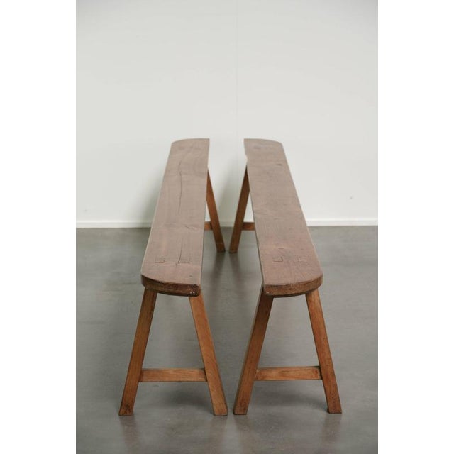 Antique French Wooden Farmhouse Benches, Set of 2 For Sale - Image 3 of 14