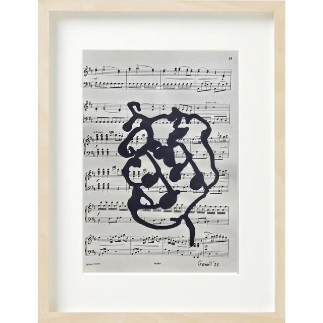 Contemporary 14.6" by 17.3" Natural Wood Shadow Box Framed Original Drawings 'Black and White Floral Abstractions on Music Score Sheets' #4 - Wall Gallery For Sale - Image 3 of 11