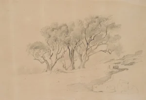 Rocky Landscape with Trees, 19th-century, Pencil