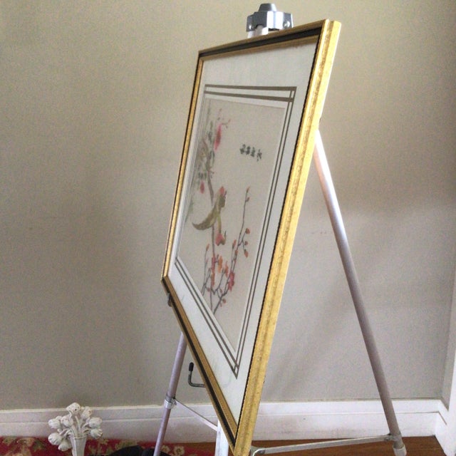 Art Deco 1930s Asian Silk Embroidery Panel Featuring Fairy Birds, Peonies For Sale - Image 3 of 12