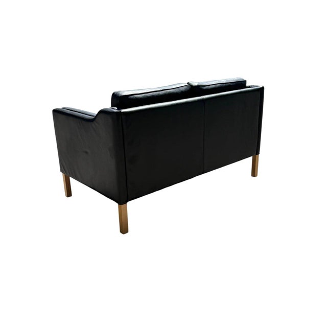 Black Mid-Century Modern Black Leather Loveseat | Vintage Two Seater Sofa For Sale - Image 8 of 10
