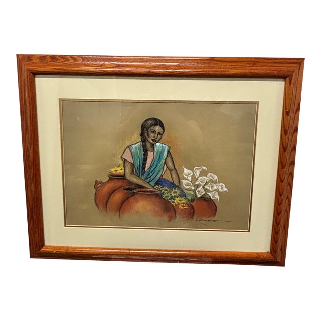 Famous Painting of a Daily Life of Native Americans by the the Artist R.C.Gorman For Sale