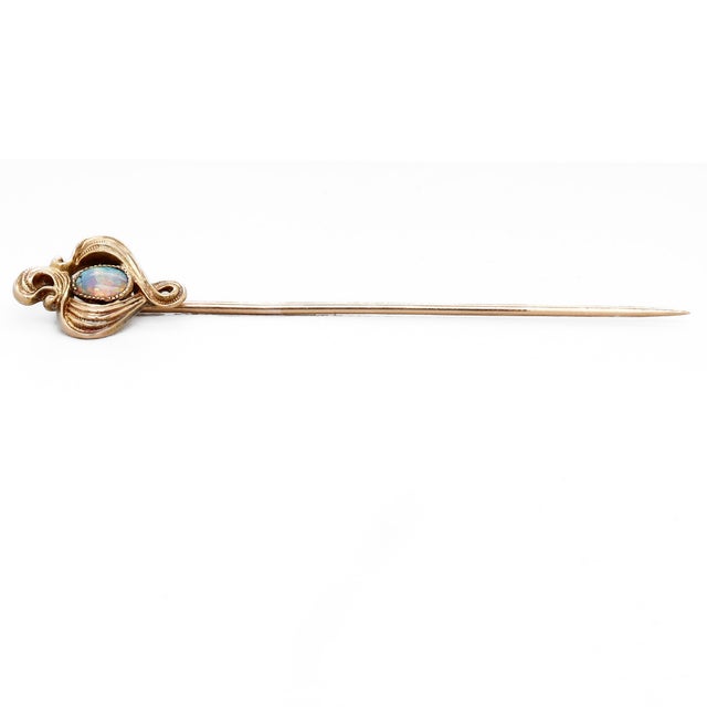 Gold Antique Art Nouveau 14k Gold and Opal Cabochon Stickpin For Sale - Image 8 of 9