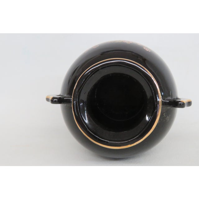 Japanese Porcelain Small Handled Vase Black With Gold Trim Floral Motif 5022b For Sale In Miami - Image 6 of 11