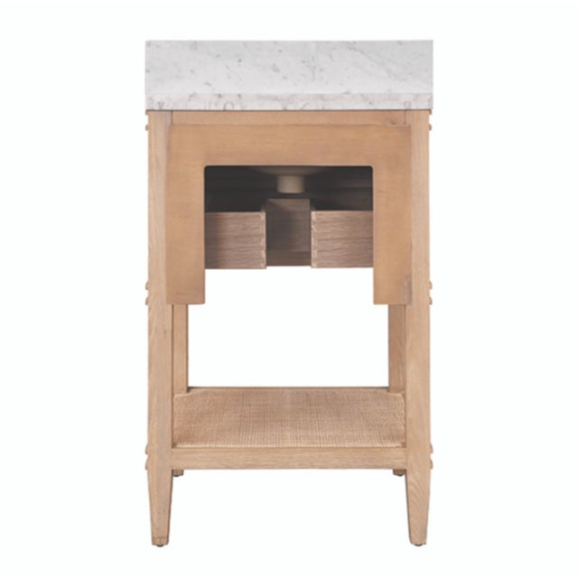 Tan Matthew Izzo Home Cutler 24" Cerused Oak Single Porcelain Sink Bath Vanity With Marble Top and Antique Brass Ring Hardware For Sale - Image 8 of 10