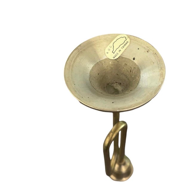 1970s MCM Vintage Brass Bugle Trumpet Shaped Stacked Candlestick Holders- Set of 3 For Sale - Image 5 of 8