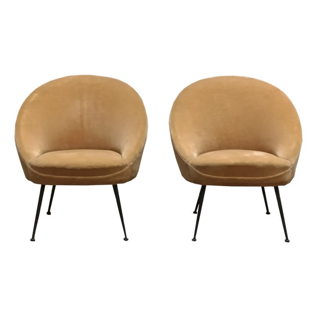 Set of Sand-Colored Velvet Armchairs by Federico Munari, 1950s For Sale