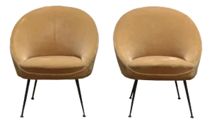 Set of Sand-Colored Velvet Armchairs by Federico Munari, 1950s