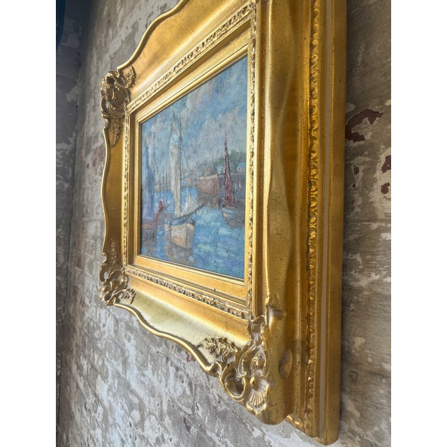 1990s Vintage Canvas of Sailboats With Gold Gilded Frame For Sale In New York - Image 6 of 7