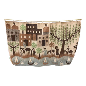 1950s Ramses Wissa Wassef, Egypt Rural Landscape Woven Wool Tapestry