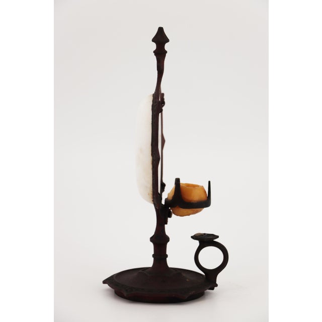 Exquisite Cast Iron Chamberstick With Porcelain Reflector, French, 19th Century For Sale - Image 4 of 17