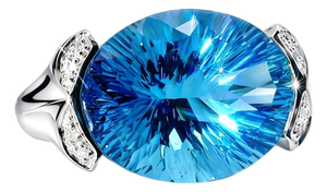 Late 20th Century Size 7 14K White Gold Huge Blue Topaz Diamond Ring
