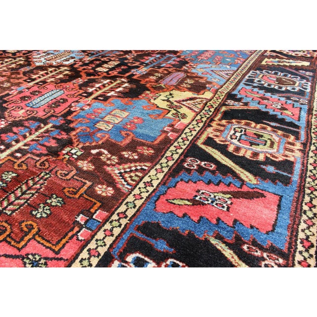 Antique Persian Bakhtiari Rug in Charcoal, Brown, Blue, Yellow and Green For Sale In Atlanta - Image 6 of 9