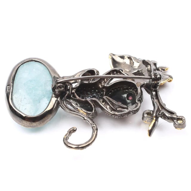 Mid 20th Century Sterling Gold Plate 22.82 Ct. Aquamarine, Sapphire & Garnet Monkey Brooch For Sale - Image 4 of 7