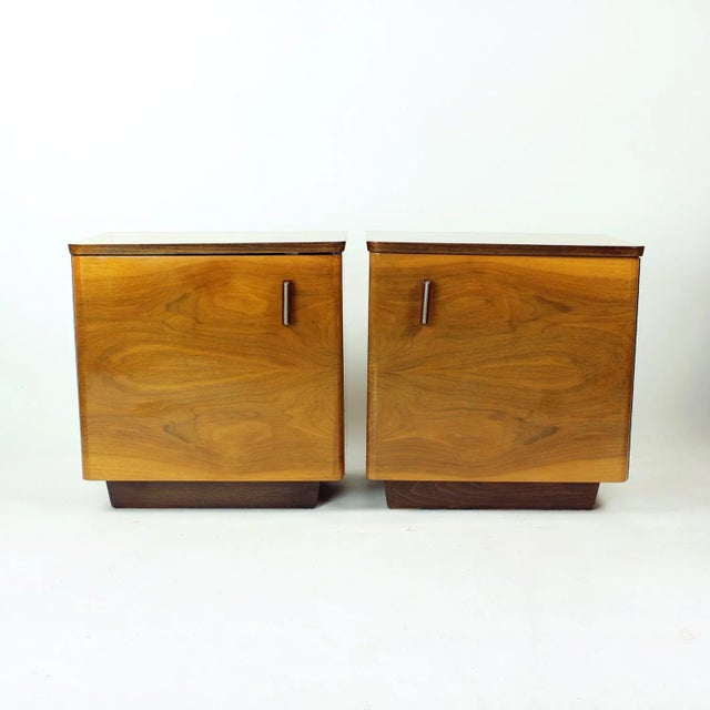 Wood Mid-Century Bedside Tables in Shellack Walnut, Former Czechoslovakia, 1960s, Set of 2 For Sale - Image 7 of 13