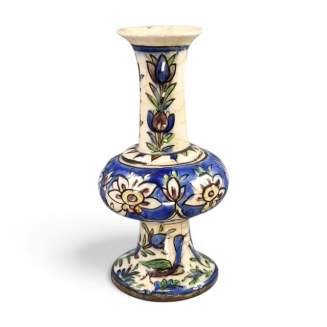 Antique West Asian Polychrome Ceramic Vase with Bird and Floral Decoration, 1900 For Sale - Image 5 of 13