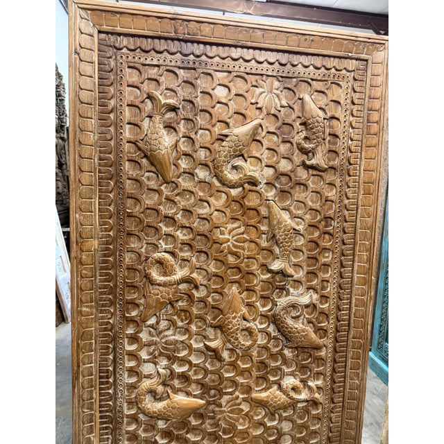 Vintage Hand-Carved Koi Fish Relief Wall Panel Art Décor For Sale - Image 4 of 8