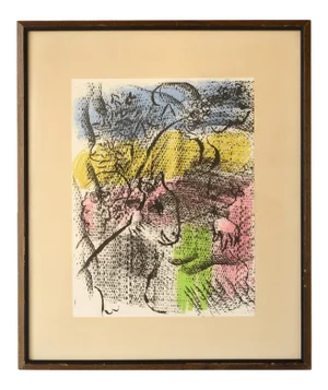 Marc Chagall "Woman and Goat Composition Original Pastel Lithograph, Framed
