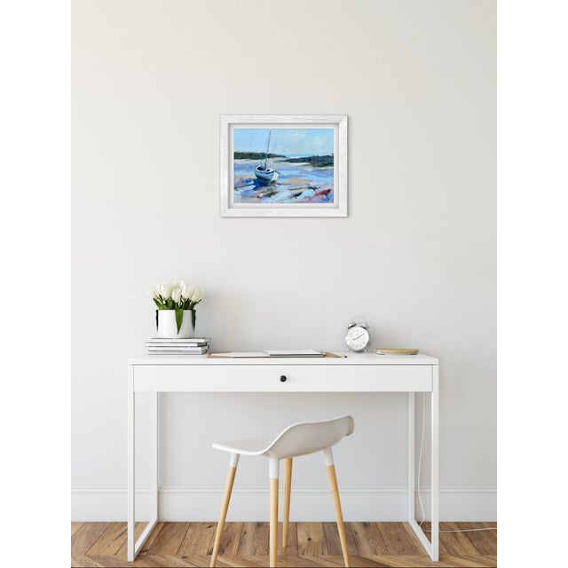Textile "Low Tide Rest" Boat Impressionist Coastal Sailboat Oil Painting by L. Haas For Sale - Image 7 of 8