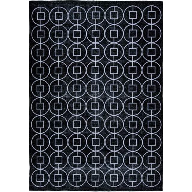 Modern Turkish Black Handmade Geometric Motif Wool Rug For Sale - Image 11 of 11
