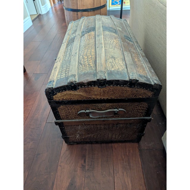 Late 19th Century Leather Victorian Dome Top Steamer Trunk - Check Out Leather Pattern! For Sale - Image 4 of 11
