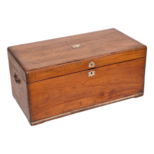 Antique Brass-Trimmed Camphor Wood Chest For Sale