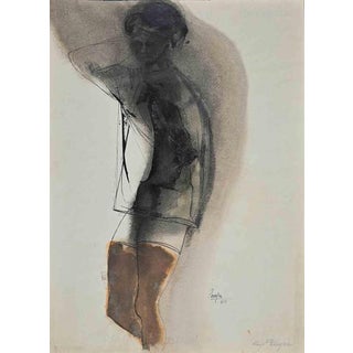 Hugo Pereyra, Portrait of Boy, Original Ink and Watercolor Drawing, 1964 For Sale