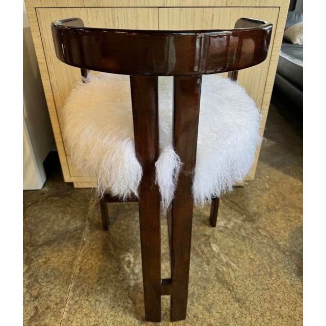 Interlude Burke Fur High Gloss Walnut Bar Counter Stool For Sale In New York - Image 6 of 10