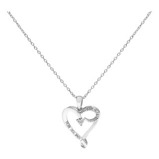 .925 Sterling Silver Diamond Accent "I LOVE YOU MOM" Heart Pendant Necklace (J-K Color, I2-I3 Clarity) - 18" Inches For Sale