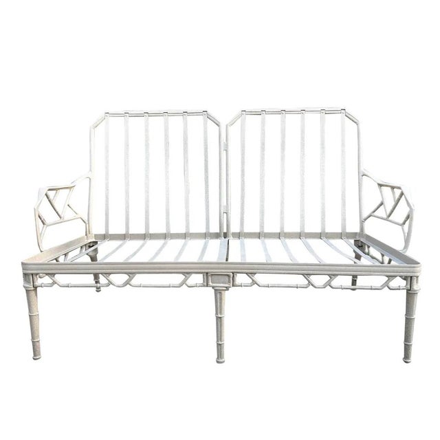 1970s 1970s Brown Jordan Calcutta Faux Bamboo Chinoiserie Chippendale Outdoor Settee Loveseat For Sale - Image 5 of 7
