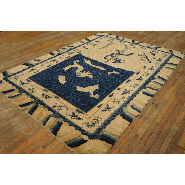 1920s Antique Artistic Beige Chinese Dragons Design Wool Pile Hand Knotted Rug For Sale - Image 4 of 11
