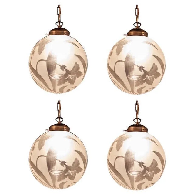 Liberty Engraved Glass Sphere Chandelier or Lantern, Italy, 1940 For Sale - Image 16 of 16