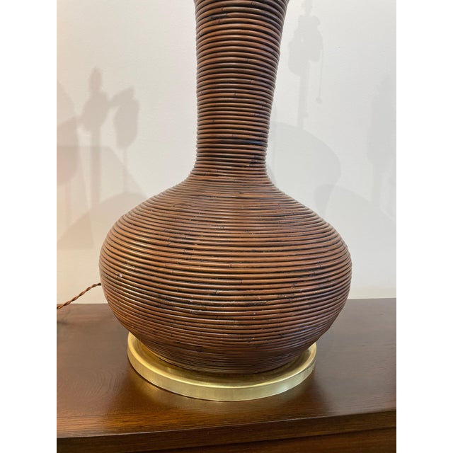 Vintage Oversized Pencil Reed Bamboo Table Lamp For Sale - Image 11 of 17