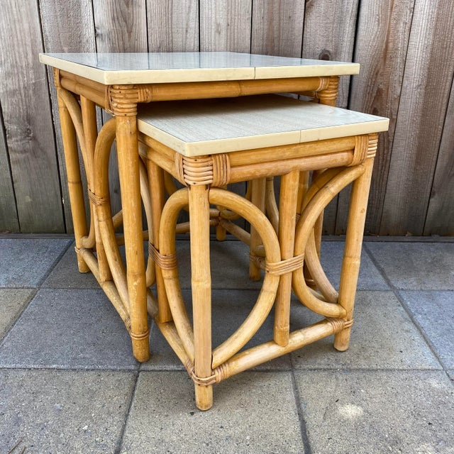 Early 20th Century Calif-Asia Rattan Nesting Tables - Set of Two For Sale - Image 13 of 13