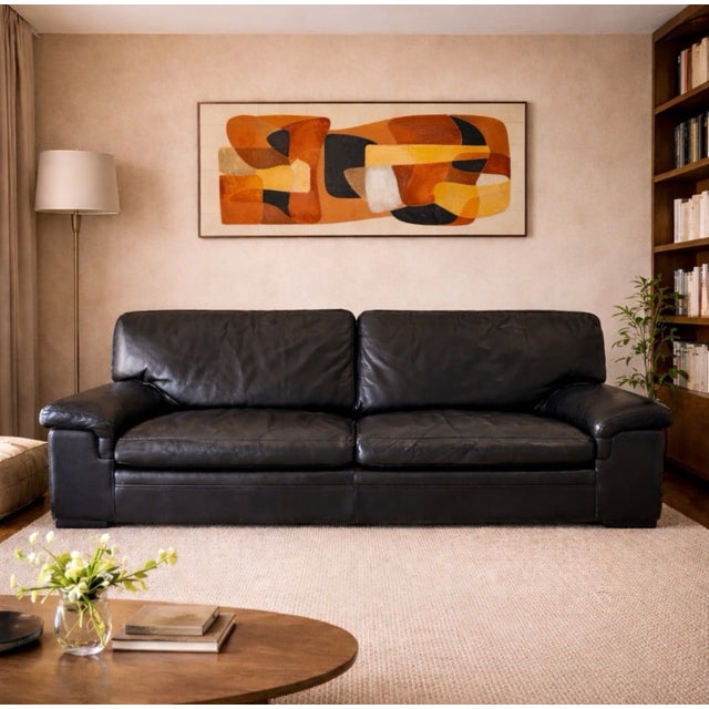 Vintage Sofa in Black Patinated Leather from Roche Bobois, 1980s, in Very Good conditions. Designed 1980 to 1989 This...
