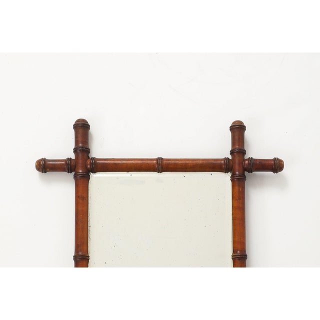 Brown Small Faux Bamboo Carved Frame Mirror, England 1940s For Sale - Image 8 of 9