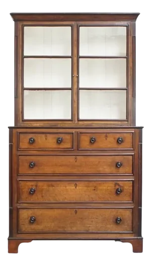 Antique English Display Cabinet with Drawers, Early 19th Century