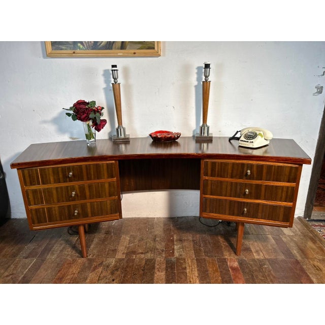 Mid-Century Modern Mid-Century Curved Walnut Executive Desk from Morris of Glasgow, 1950s For Sale - Image 3 of 11