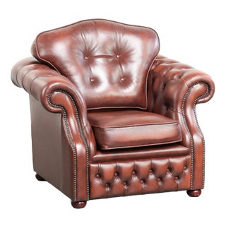 Chesterfield Brown Cowhide Armchair For Sale