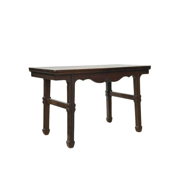 Oriental Brown Stain Tall Legs Rectangular Display Easel Stand Table For Sale - Image 4 of 10