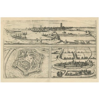 Birds-Eye Views of Dunkerque, Gravelines, and Bourbourg by Braun and Hogenberg, 1597 For Sale