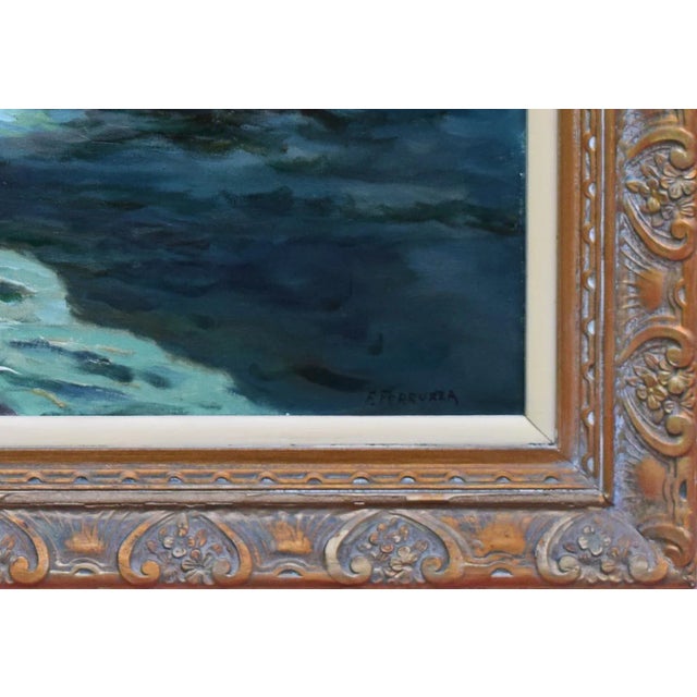 Textile Large Vintage Mid Century Seascape Nocturne Oil Painting by Frank Ferruzza For Sale - Image 7 of 8