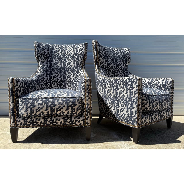 2010s Handsome Cut Velvet Newly Upholstered Club Chairs For Sale - Image 5 of 12