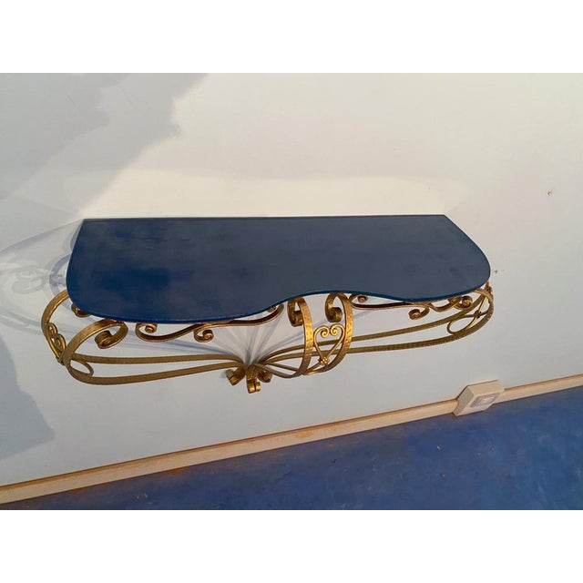 Mid-Century Italian Blue Glass Gold Iron Console Table by Pier Luigi Colli, 1950 For Sale - Image 14 of 16