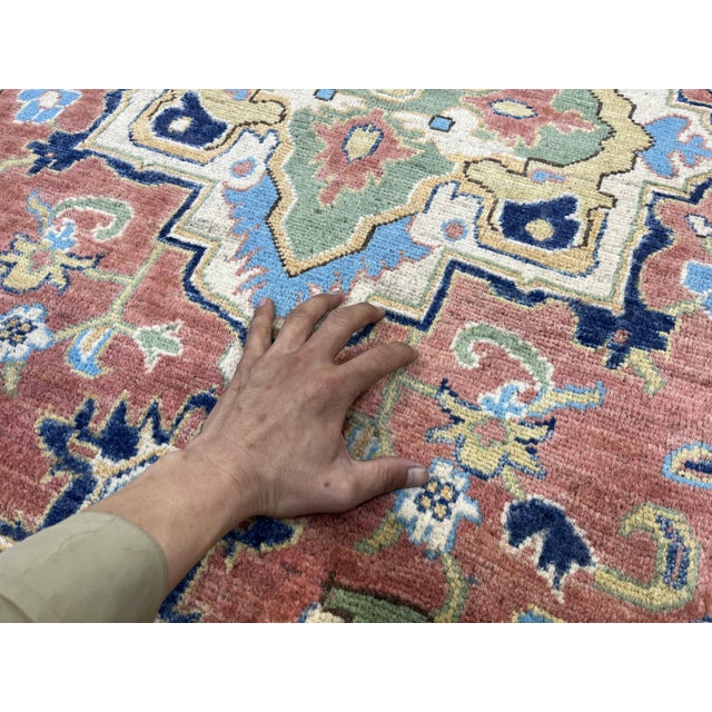 Terracotta Persian Style Heriz Wool Rug With Blue Accents, 3'11" X 6'3" For Sale - Image 9 of 14