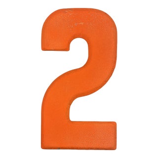 1960s Rustic Neon Orange “2” Sign Beveled Number For Sale