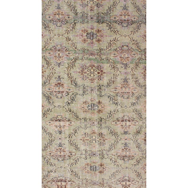 Textile Turkish Rug With Mid-Century Modern Design in Light Green 3.10 X 7.4 For Sale - Image 7 of 8