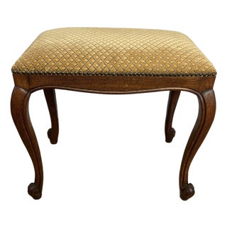 Vintage French Louis Style Upholstered Oak Stool For Sale