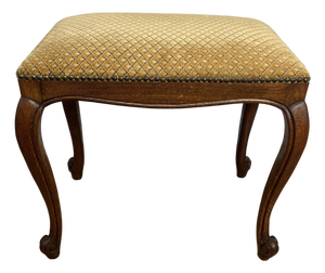 Vintage French Louis Style Upholstered Oak Stool